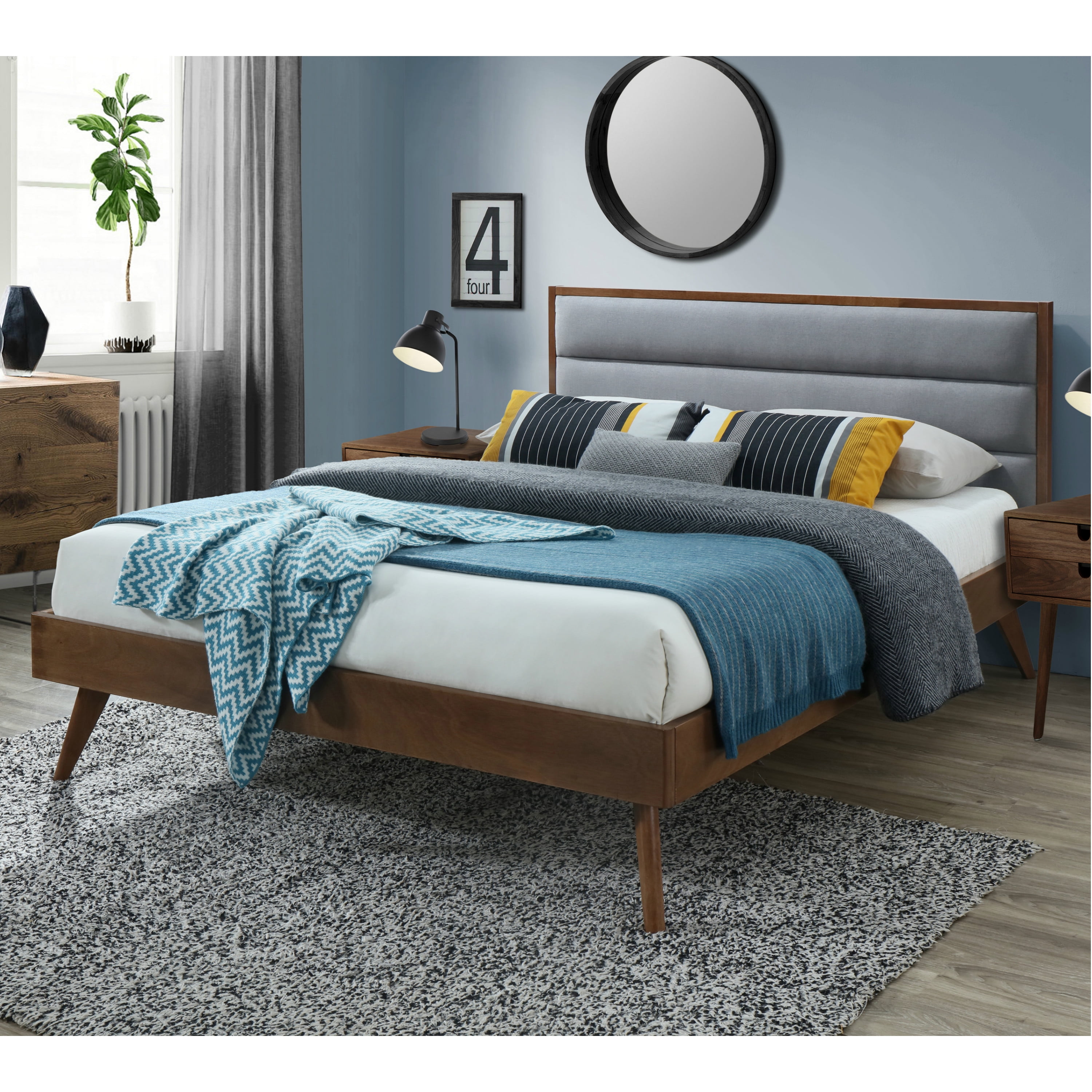 Dg Casa Orlando Mid Century Modern, Grey Fabric Upholstered Bed Frame