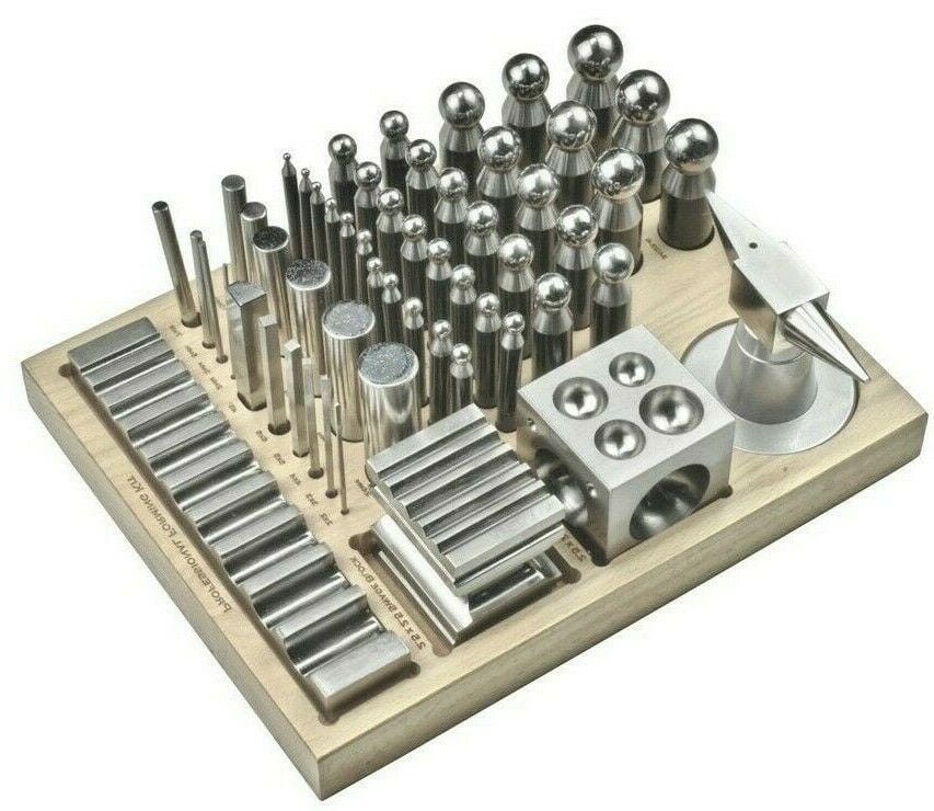 56pc Dapping Punch Set Jumbo Doming & Steel Swage Block Pro Jewelry Forming  Kit