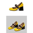 thumbnail image 4 of Xfvqtps Women High Heeled Shoes Bow Lace Round Toe Artificial Leather Mary Jane Shoes Thick High Heel Single Shoes Buckle Single Shoes Yellow, 4 of 5