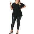 thumbnail image 2 of Blusas de mujer de tallas grandes Agnes Orinda, camiseta de manga corta con escote en V metálico, tops de fiesta 4X en negro, 2 of 6