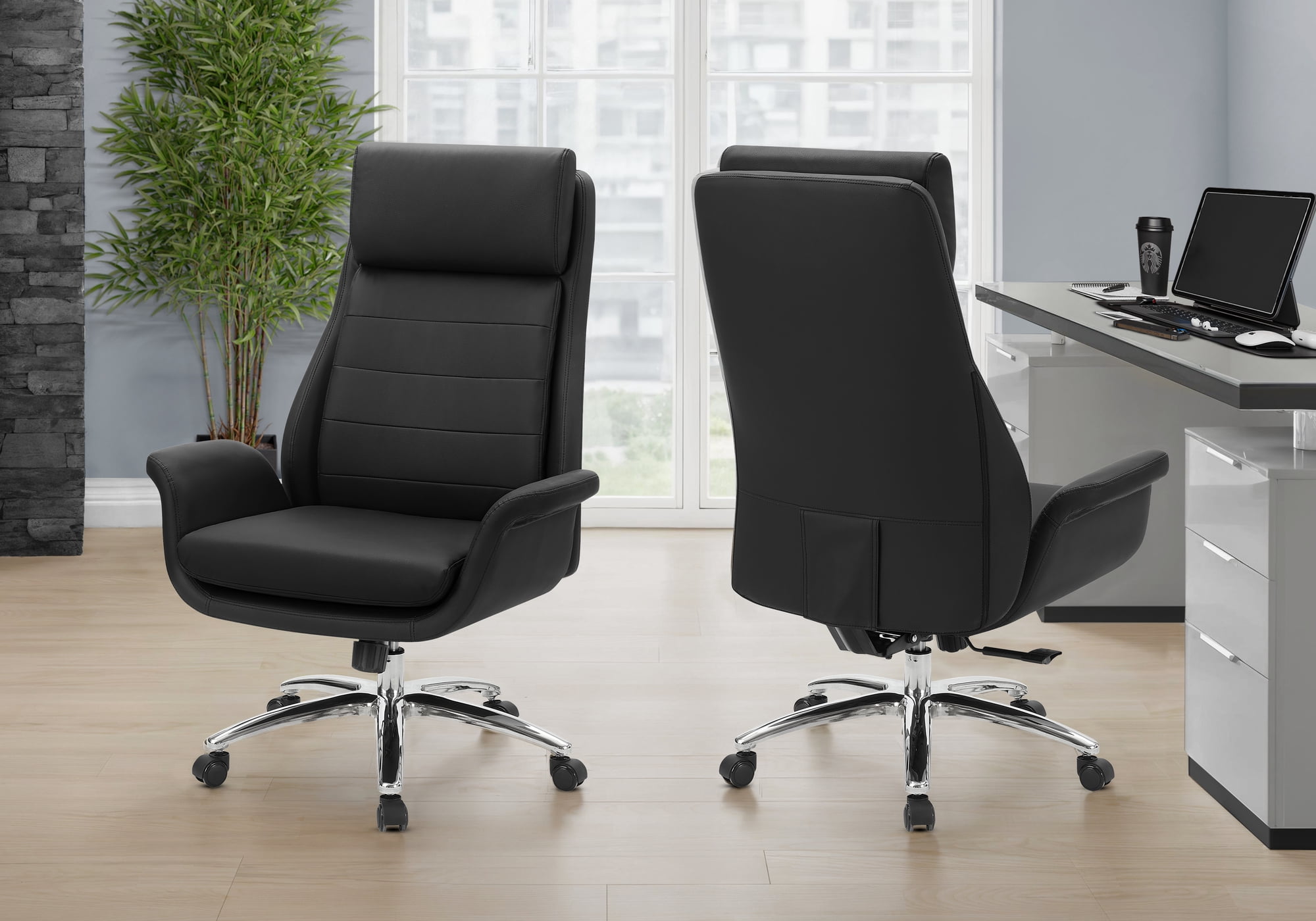 Monarch Specialties - I 7253 Office Chair, Armrests, Ergonomic, Swivel, Work, Black Leather Look
