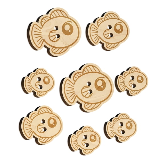Kawaii Fish Wood Buttons for Crochet Knitting Sewing DIY Craft - 1.00 Inch Medium (7pcs)