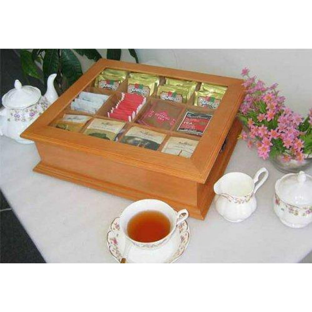 Large Tea Bag Chest / Tea Bag Storage Box, Solid Wood (Oak