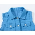 thumbnail image 3 of XINQIHANG Women's Ripped Lapel Collar Button Up Sleeveless Frayed Denim Vest Jacket, 3 of 7