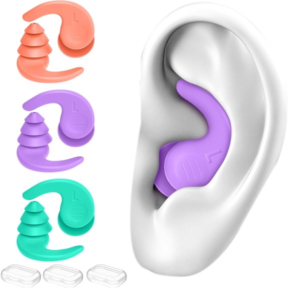 Swimming Ear Plugs for Adults,3 Pairs Waterproof Reusable Silicone Swim Earplugs for Swimming Surfing Snorkeling Showering and Water Pool,Beach,Ocean (Adults & Teens 14 )
