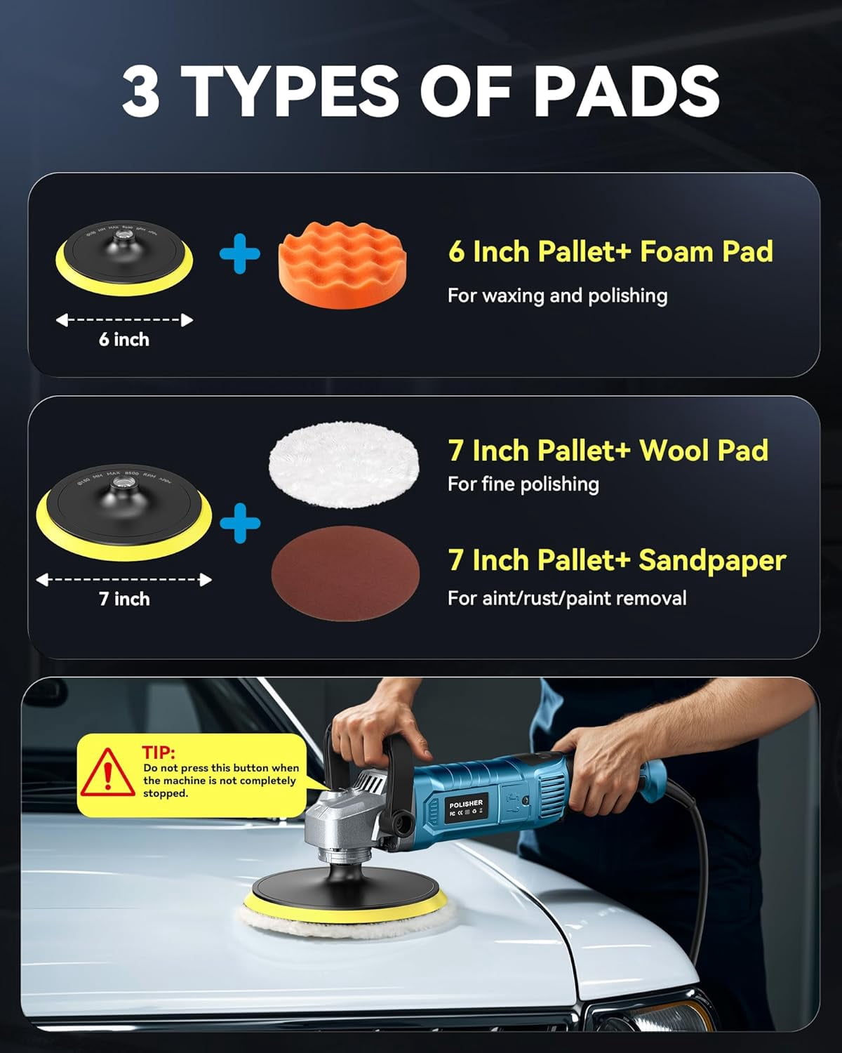 1600W Powerful 7-Speed Car Buffer Polisher Kit
