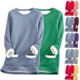 thumbnail image 2 of Ahdbta Women's 2 Pcs Fleece Sweatshirts Solid Color Oversized Crewneck Pullover Tops Warm Sherpa Lined Loungewear Tops with Pockets, 2 of 4