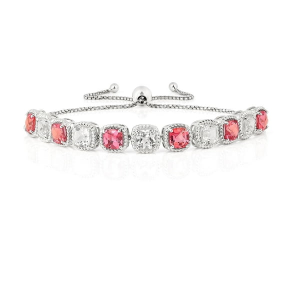 Fine Color Jewels Peach Padparadscha Lab Grown Sapphire Bolo Tennis Bracelet in Sterling Silver for Women