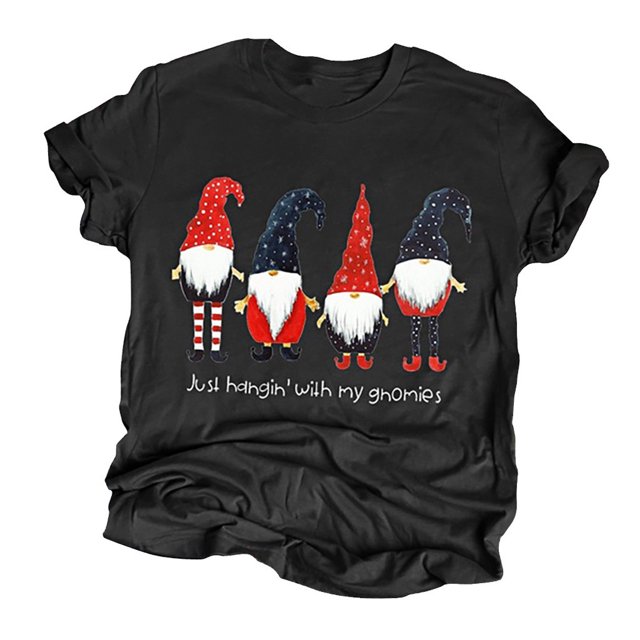 Lolmot Mode Femmes Imprimé de Noël Manches Courtes Col Rond T-Shirt Ample Blouse Hauts