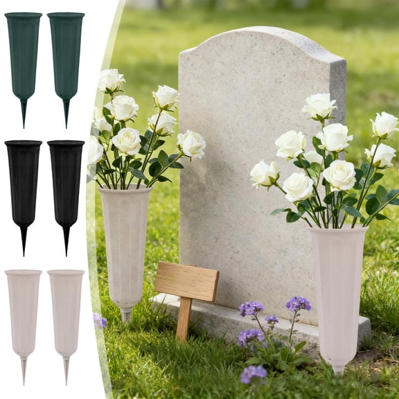 Plastic Flower Bouquet Holder 2-Pack Beige Outdoor Ground Vases with Stakes for Wedding Memorial Flowers Lawn Bouquet Stand JASKFLY