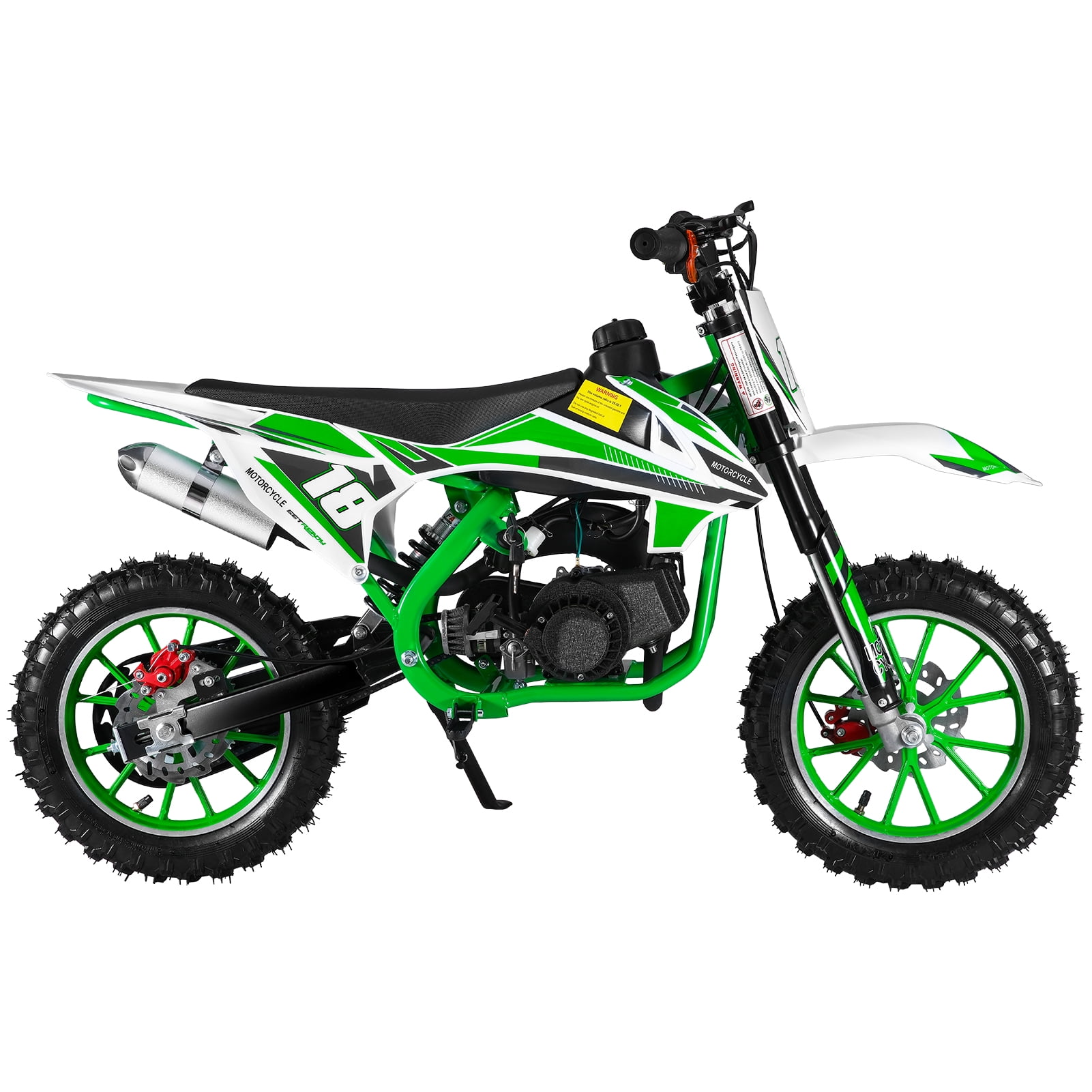 Happydeer Kids Dirt Bike, 49cc 2-Stroke Gas Power Motocross, Shock Absorption Springs Off Road Mini Motorcycle, Pocket Motorbike with Front Rear Disc Brakes (Green)