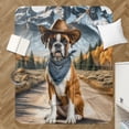 thumbnail image 4 of Welcome Fall Western Cowboy Boxer Enjoys Majestic Autumn Cozy Sherpa Blanket Boxers Dog Lover Gifts Idea Warm Soft Throw Blanket - 01007, 4 of 5