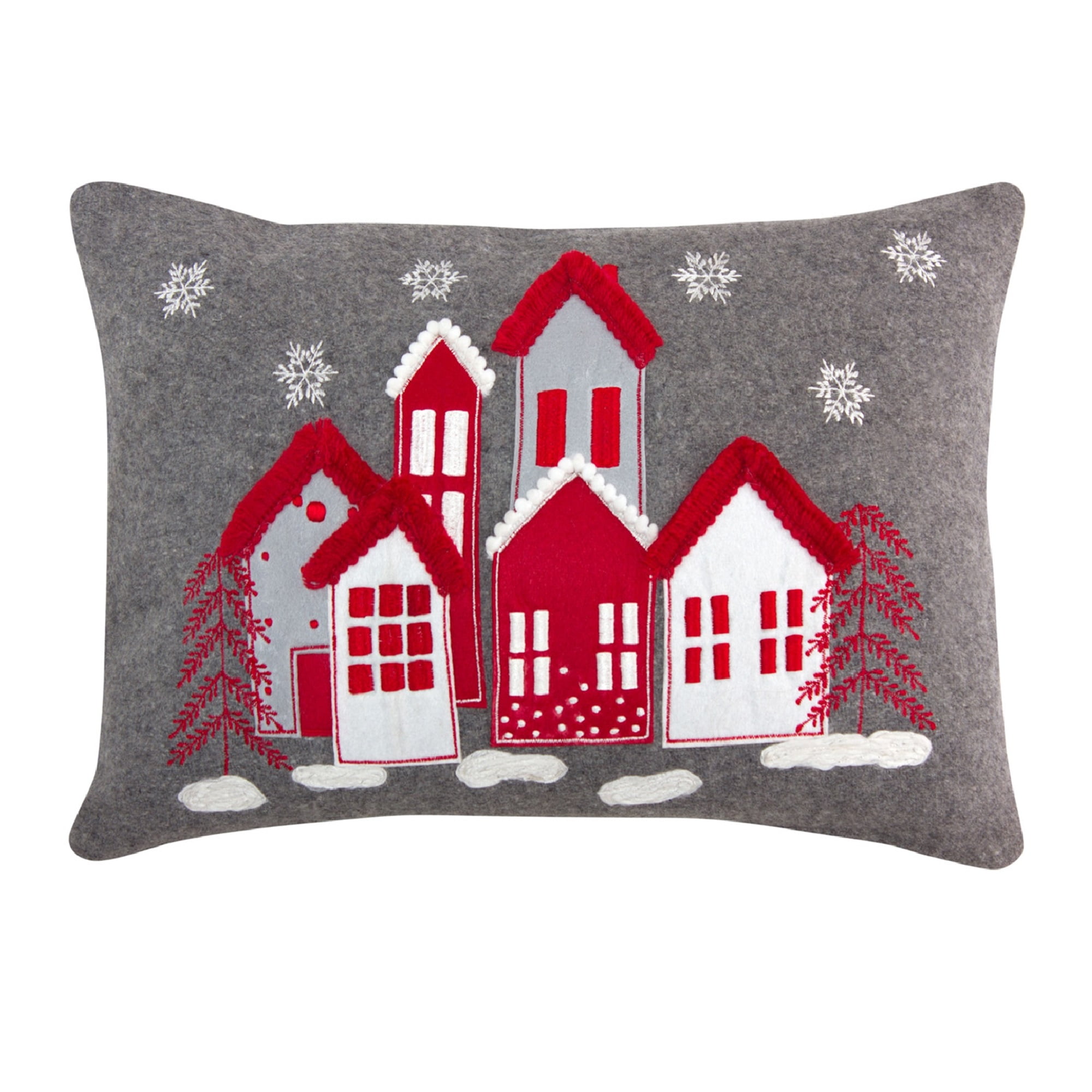 Pack of 2 Grey and Red Winter Village Rectangular Throw Pillow, 18