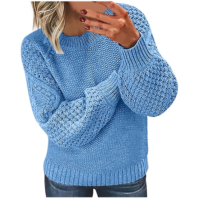 FAIWAD Womens Ribbed Knit Sweater Long Sleeve Round Neck Drop Shoulder Pullover Sweaters