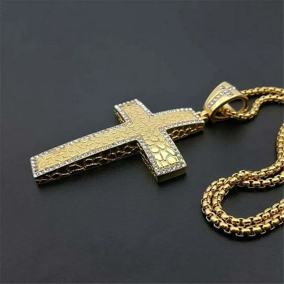 Iced Out CZ Large Big Cross Pendant With Chain 14K Yellow Gold Men Necklace Hip Hop Bling Bling Jewelry