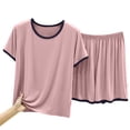 thumbnail image 6 of WIZUTIZ Women's Solid Color Crew Neck Short Sleeve Shorts Pajama Set Soft Modal Cotton Loungewear Comfy Sleepwear Casual 2 Piece Lounge Set, 6 of 6