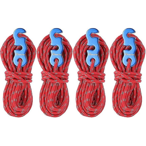 Yanmeer 3m X 4pcs Reflective Tent Rope Adjuster Aluminum Cord Guy Line Tent Guide Rope With Cord Clamp For Camping Hiking(red)