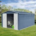 thumbnail image 5 of 10x12 FT Outdoor Storage Shed, Metal garden sheds with Shutter Vents Floor, Tool House for Storing Bicycles, Lawnmowers, Barbeques, Blue, 5 of 6