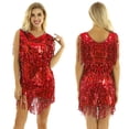 thumbnail image 1 of TiaoBug Robe Sans Manches à Col en V pour Femmes Robe à Sequins Brillants à Franges Robe Samba Latin Tango Rouge X, 1 of 7