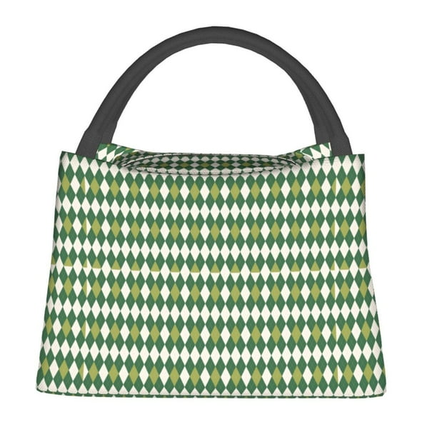 Fotbe Light Green Squares Bolsa Térmica Portátil con Estampado, Bolsa de Entrega de Alimentos Aislada, Bolsa Reutilizable de Gran Capacidad para Comidas y Supermercado