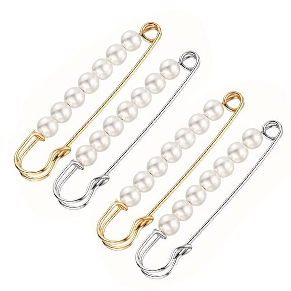 4PCS Faux Pearl Shawl & Scarf Pin Set – Elegant Hijab Clips & Waist Brooches for Sweaters, Coats & Women’s Clothing, Stylish & Durable