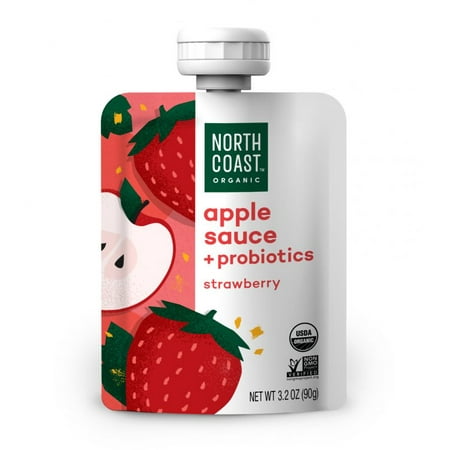 North Coast Strawberry Probiotic Apple Sauce, 4/3.2 OZ Containers (Pack 2)