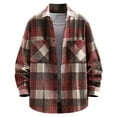 thumbnail image 2 of WREESH Men's Plaid Button Down Shirts New Casual Fashion Long Sleeve Shirts with Men's Loose Youth Pointed Neck Pocket Red, 2 of 4