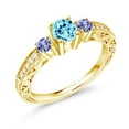 thumbnail image 2 of Gem Stone King 0.93 Ct Round Blue Apatite Blue Tanzanite 18K Yellow Gold Plated Silver Ring (Size 7), 2 of 4