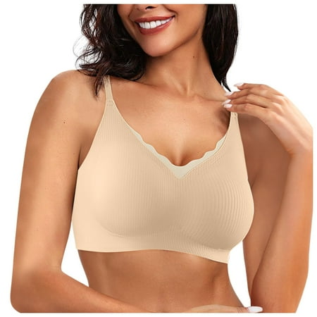 Siilsaa Bras for Women Women s Seamless Bras No Underwire Scalloped Push Up Bras Soft Wireless Full Coverage Everyday Bra Beige XL