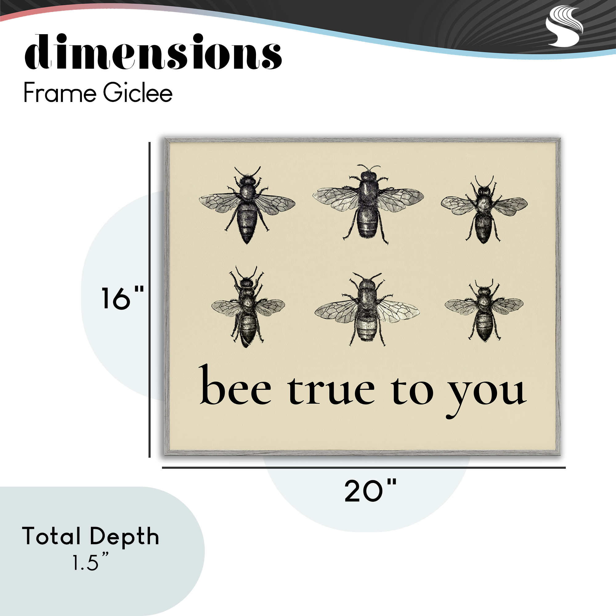 Bee True To You Inspiration Gray Framed Giclee Art, design by Lettered and Lined