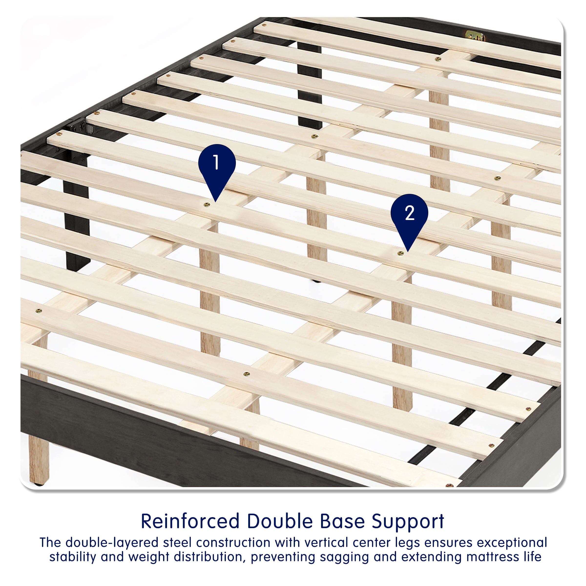 Queen Size Bed Frame, Solid Wood Platform with Wood Slat Support, No Box Spring Needed, Gray