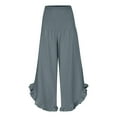 thumbnail image 4 of GJSYRH Palazzo Pants for Women Casual Linen Boho Ruffle Hem Travel Trousers Smocked Waist Flowy Beach Vacation Wide Leg Pant, 4 of 8