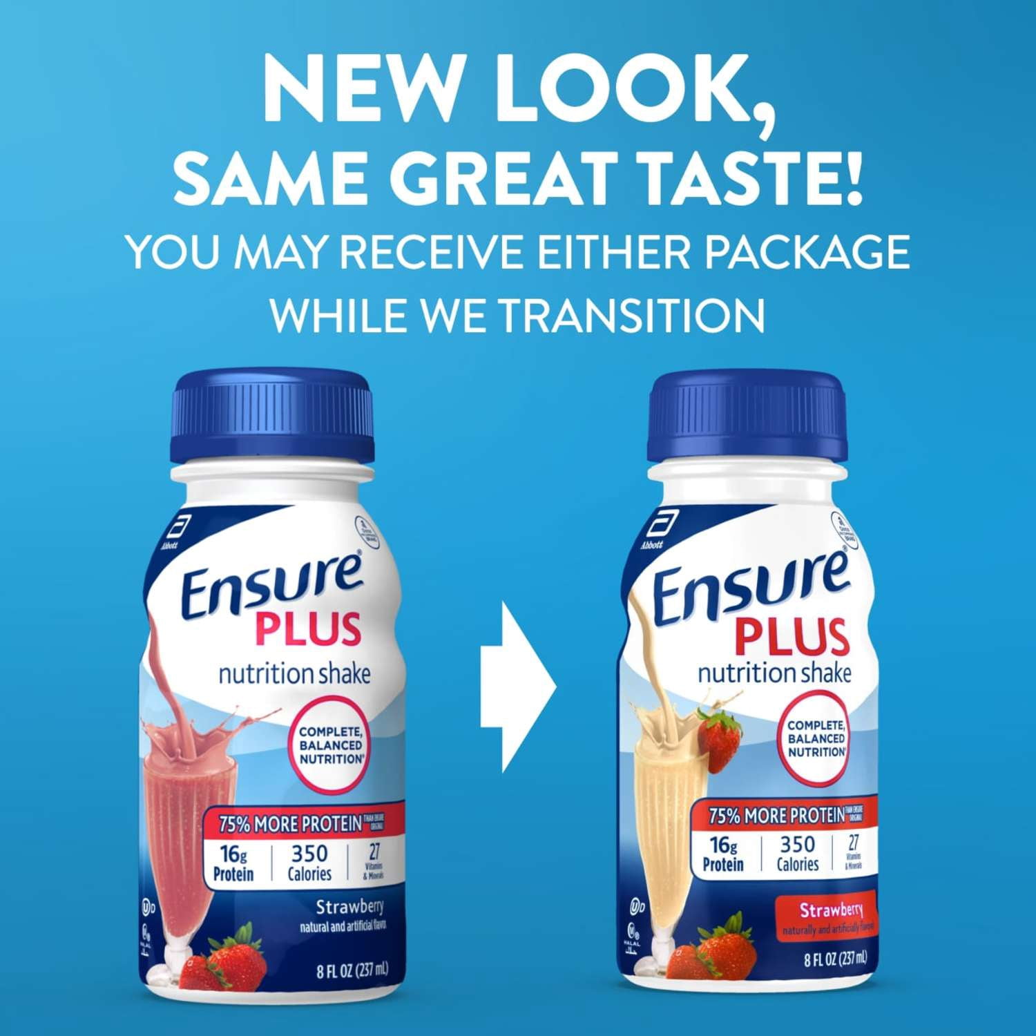 (2 pack) Ensure Plus Meal Replacement Nutrition Shake, Strawberry, 16g Protein, 8 fl oz - 6 Pack