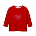 thumbnail image 5 of Red Girls' Trendy Cold Shoulder Top - Glitter Heart Graphic 3/4 Sleeve Soft Stretch Polyester Spandex Casual Tee for 5-12 Years Kids,Size 3-4T, 5 of 5