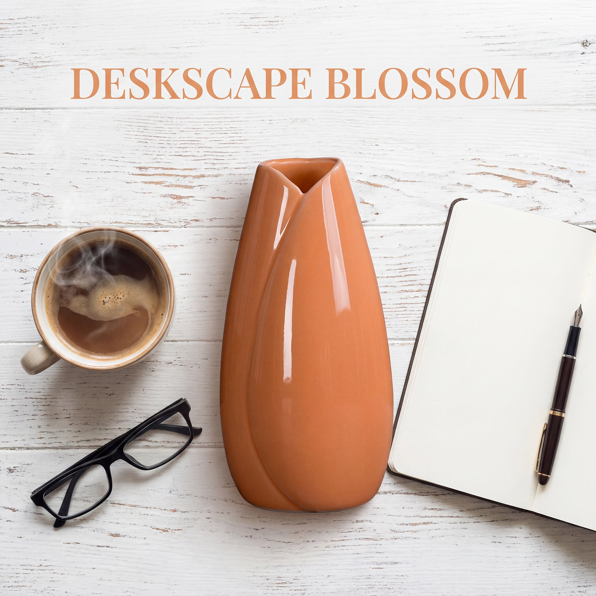 Unique Bargains Modern Matte Ribbed Decorative Flower Vase for Desktop & Bathroom Orange
