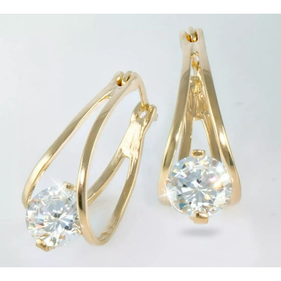 2Ct Round Cut Lab Created Diamond Pretty Solitaire Women Hoop Earrings 14K Yellow Gold Plated For Her