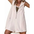 thumbnail image 3 of Rompers for Women Athletic Workout Hooded Romper Casual Zip-Front Neck Jumpsuits Overalls with Pockets White L, 3 of 8