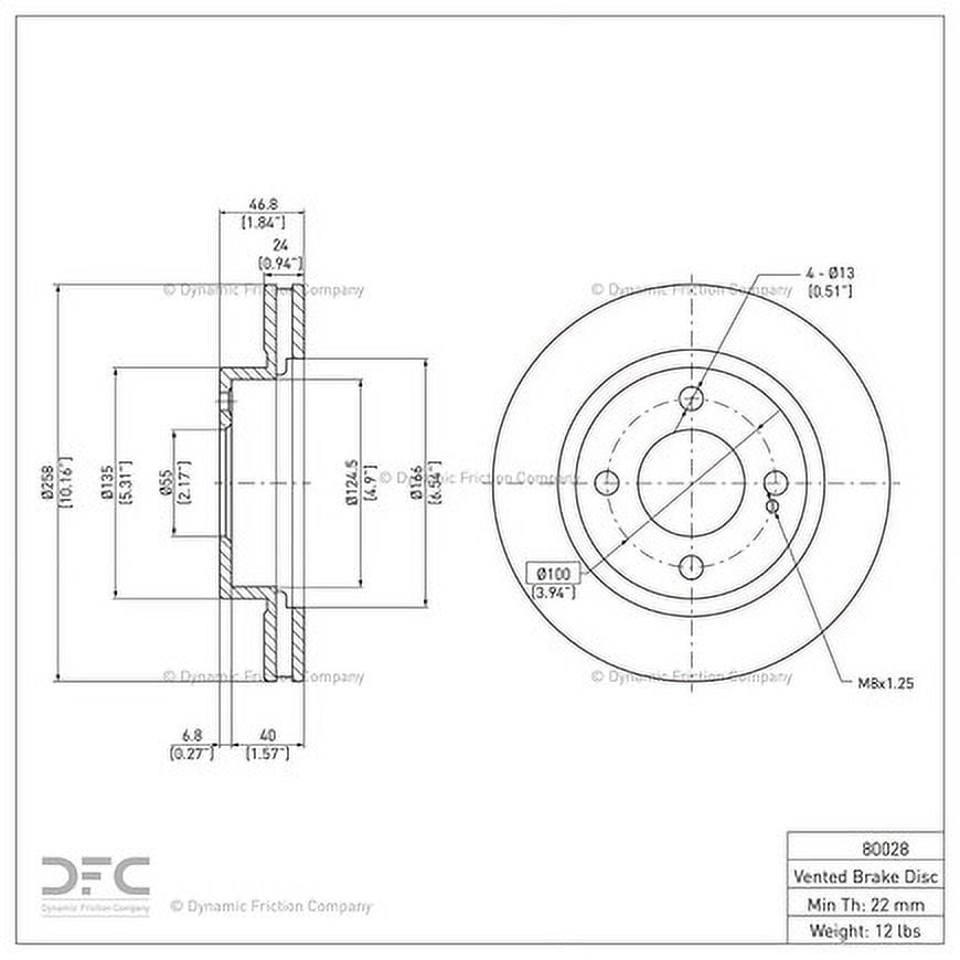 Front Dynamic Friction Company Disc Brake Rotor 600-80028 (1) For 1993-1997 Ford Probe, 1993-1997 Mazda MX-6, 1993-2002 Mazda 626, 2001-2003 Mazda Protege, 2002-2003 Mazda Protege5