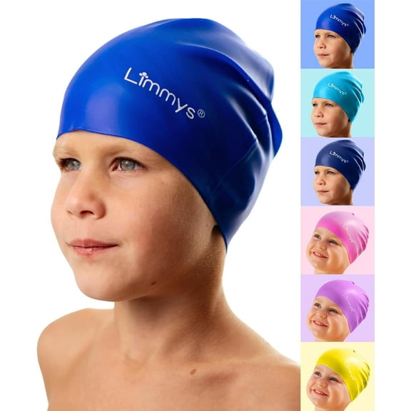 Limmys Kids Swim Cap, 100% Silicone Swimming Cap for Boys & Girls, Soft Stretchy Chlorine-Resistant & Latex-Free Pool Cap, One Size, Ages 3 to 14