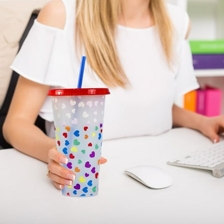

Creative Water Cup Heart Shape Cup PP Plastic Straw Cup Heart Shape Plastic Transparent Straw Cup 710ml Cold Change Cup ViLaViDe
