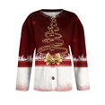 thumbnail image 5 of Christmas Cardigan Sweaters for Women Oversized Funny Shiny Xmas Tree Print Casual Knit Cardigan Sweater Button Open Front Long Sleeve Cozy Trendy Fall Sweaters for Women White 5XL, 5 of 6
