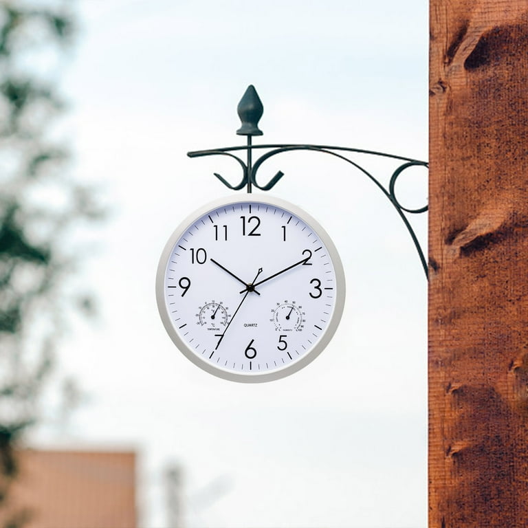 Orologio Da Parete Rotondo Silenzioso 12 Pollici Con Termometro - Impermeabile, Stile Retrò Per Interni/esterni