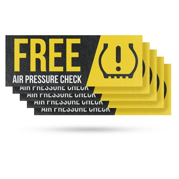 Free Air Pressure Check Vinyl Decal 5 Pack of 24 Inch x 9 Inch Weatherproof Heavy-Duty Adhesive Backing | Auto Services, Tire Maintenance, Customer Ready | Made in USA