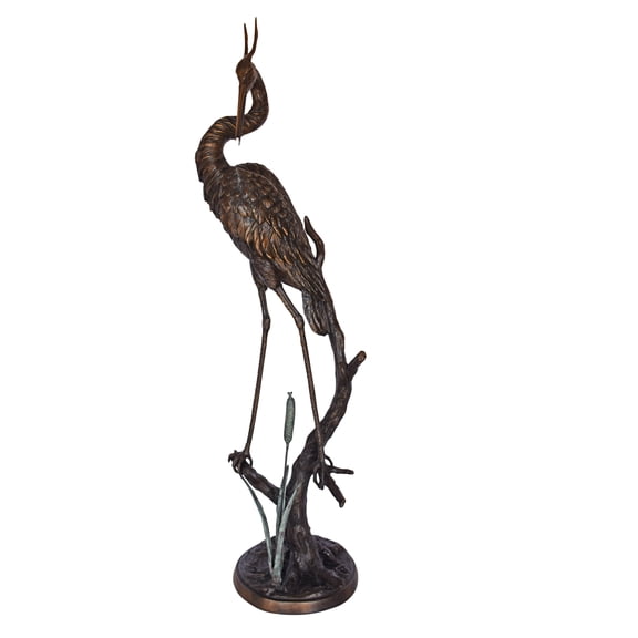 Nifao Crane on Branch Outdoor Fountain Statue, Bronze Garden Water Feature Sculpture for Patio & Garden – Garden Outdoor Decor Sculpture, 13"L x 7"W x 43"H
