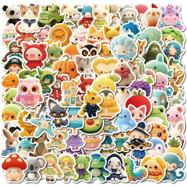 Pegatinas de vinilo con forma de muñeca de ganchillo, 50 unidades, diseño de lana kawaii