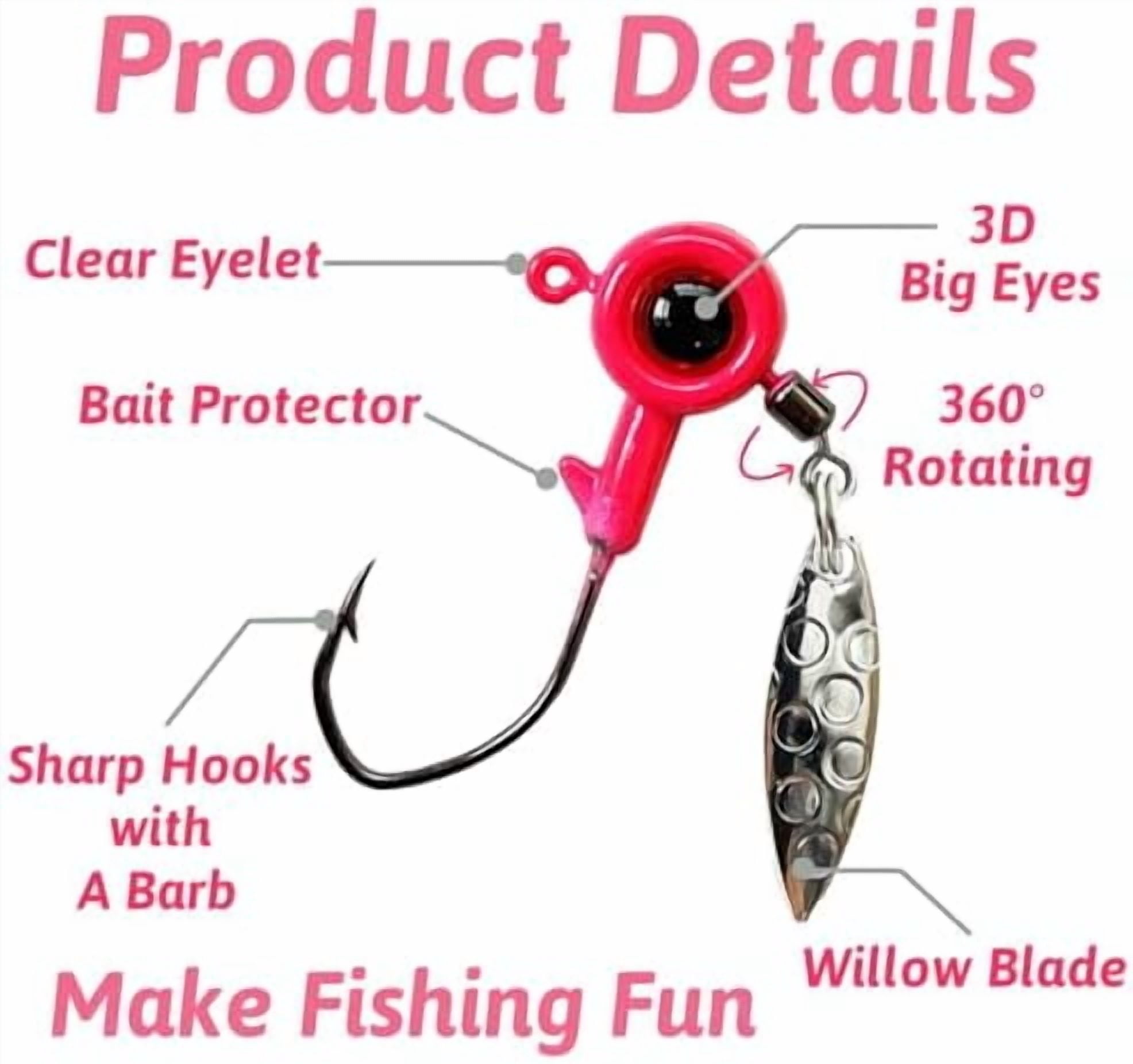 Crappie Jigs Underspin Jig Heads with Large Eyes - 1/32, 1/16, 1/8 oz Sizes - 40 Pcs for Bass, Panfish, Trout