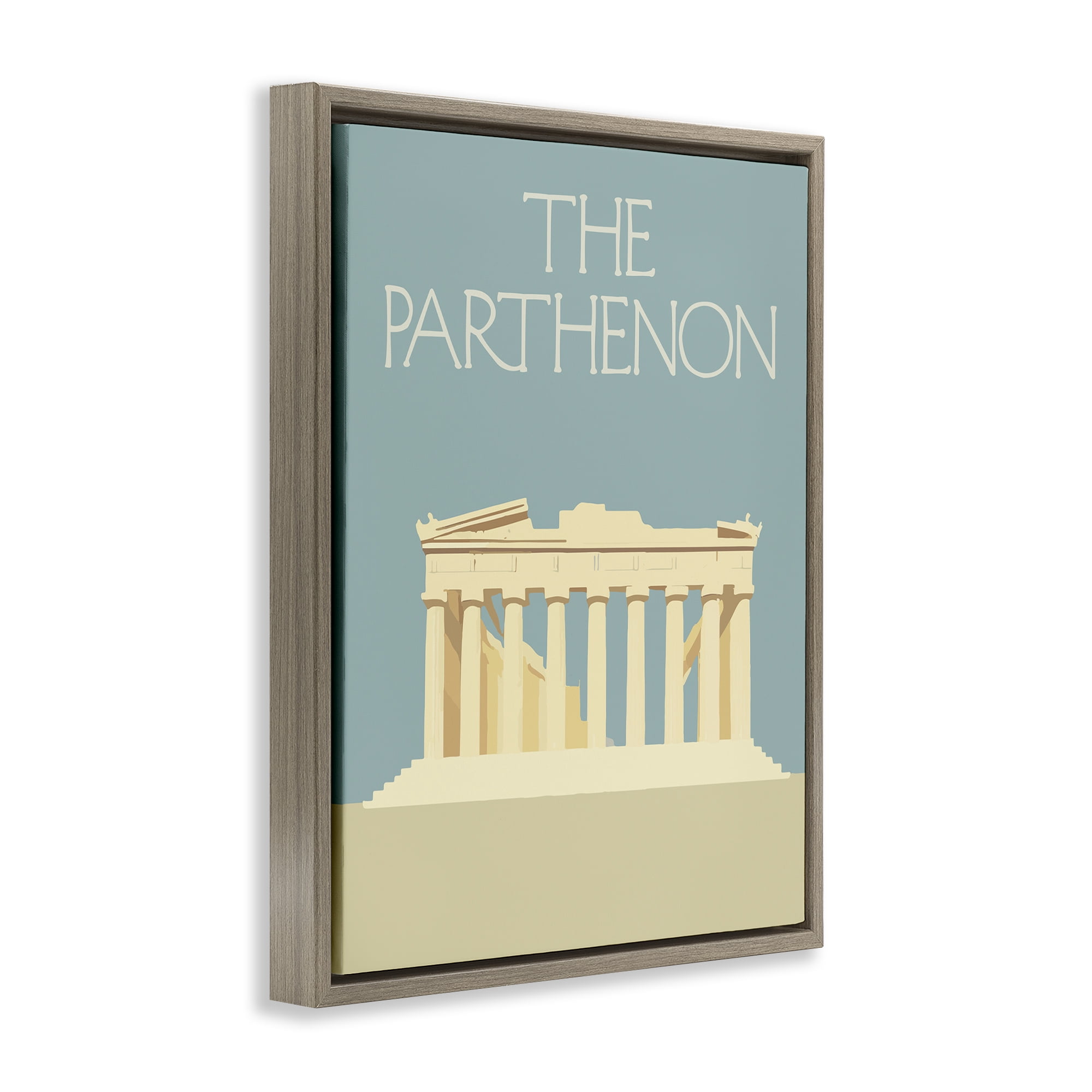 Stupell Industries Parthenon Landmark View Buildings & Architecture Painting Brown Floater Framed Canvas Art Print Wall Art, 17 x 21