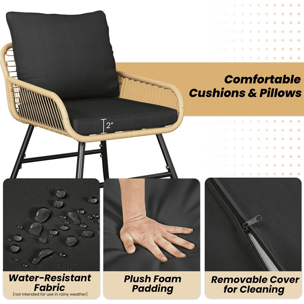 Renwick 4-Piece Patio Wicker Conversation Set with Loveseat, Table, 2 Chairs, Tan/Black