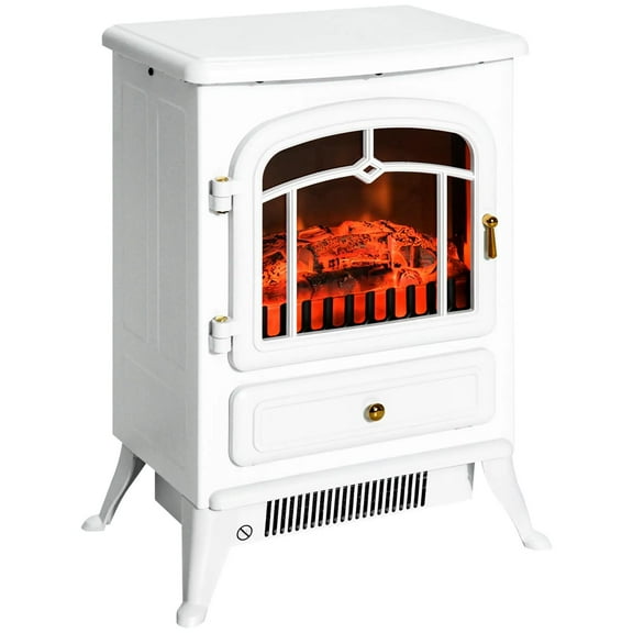 Resenkos Fireplace Stove, Electric Fireplace Heater with Realistic LED Flames and Logs, White