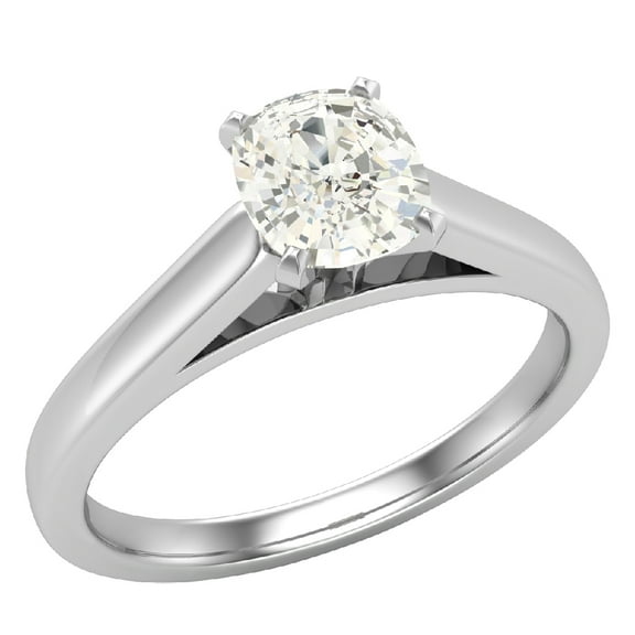 Diamond Engagement Ring For Women Cushion Solitaire 4-Prong GIA Certified 0.50 Carat 14K White Gold (K,I1)